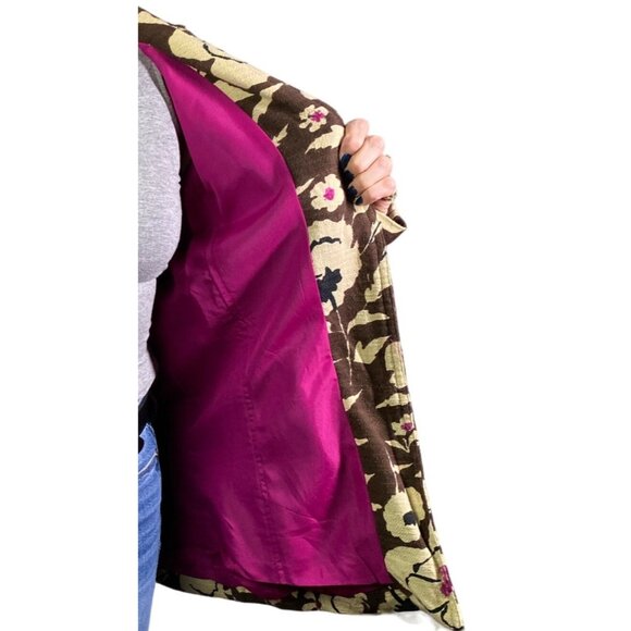Chicos Womens Floral Embellished Jacket Statement knit Brown Pink spring large - Picture 8 of 11
